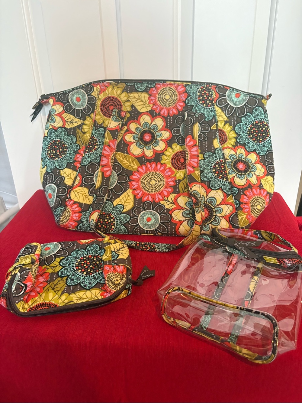 Vera Bradley Floral Quilted Weekender Bag in Multi Floral with makeup bags